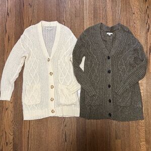 American Eagle Chunky Knit Cardigan Bundle XS/S Cream & Brown Cozy Sweaters